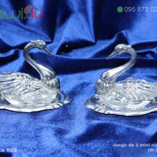 Adorno mini cisnes de plata juego 2 piezas