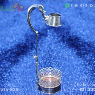 Porta botella de plata con base de madera