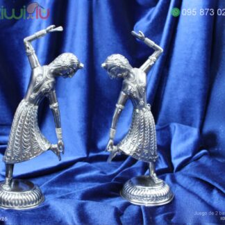Adorno de bailarinas de plata juego/2 piezas tocándose el pie con base