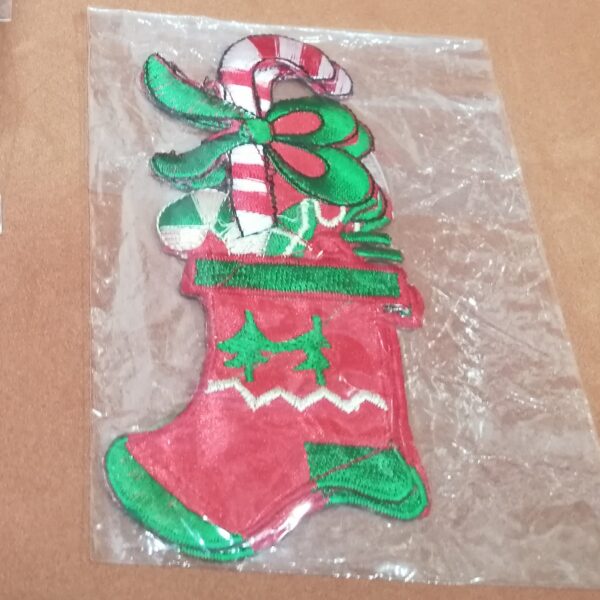 Aplique bordado navideño diseño Botita roja/verde