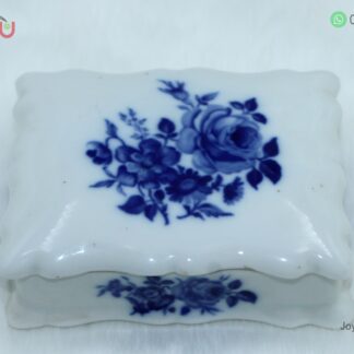 Joyero de porcelana caja rectangular con flores azules