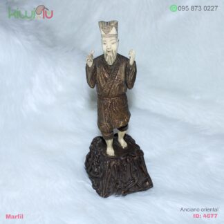 Figura de marfil anciano oriental sobre roca